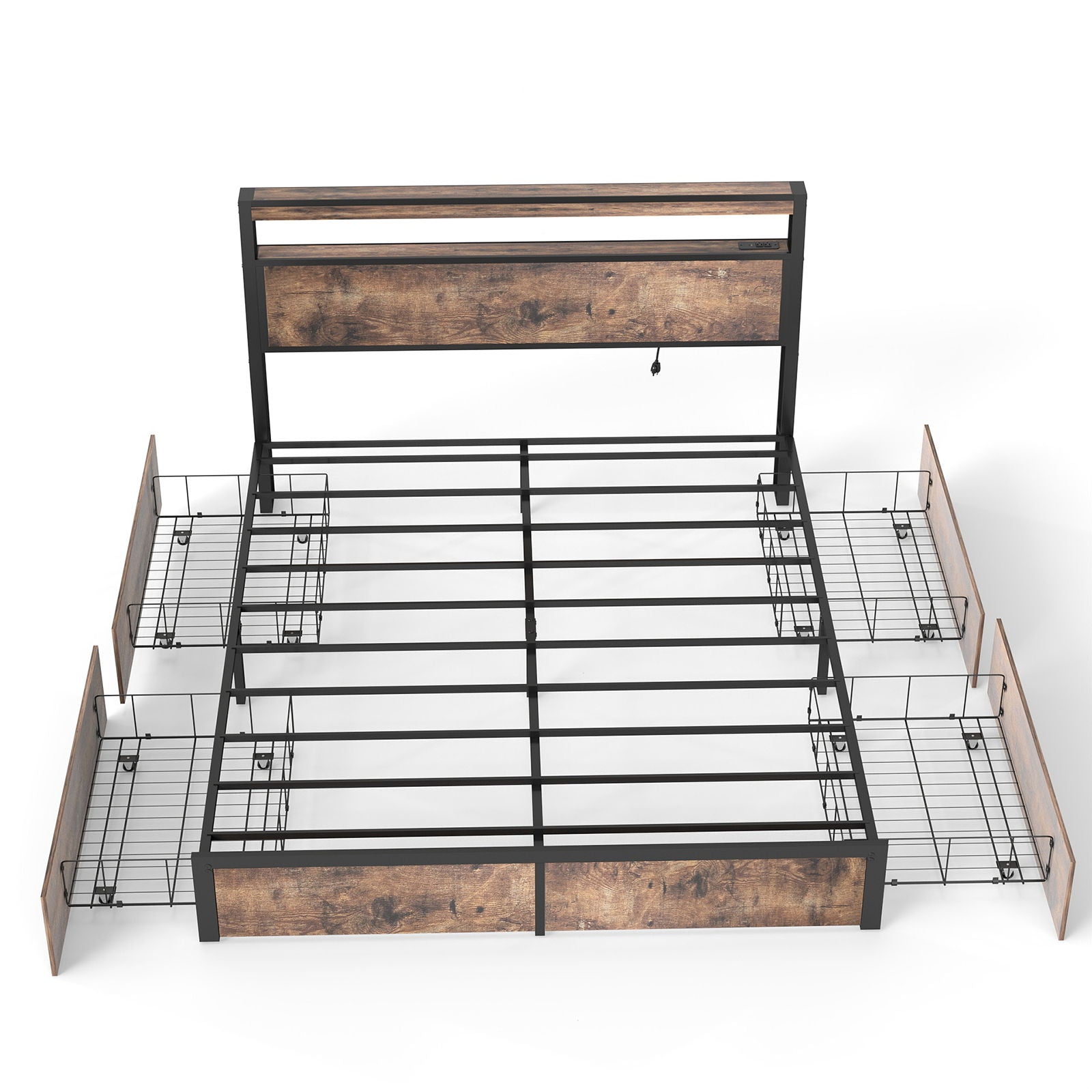 Bed Frame With Headboard, LED Lights & Charging Station