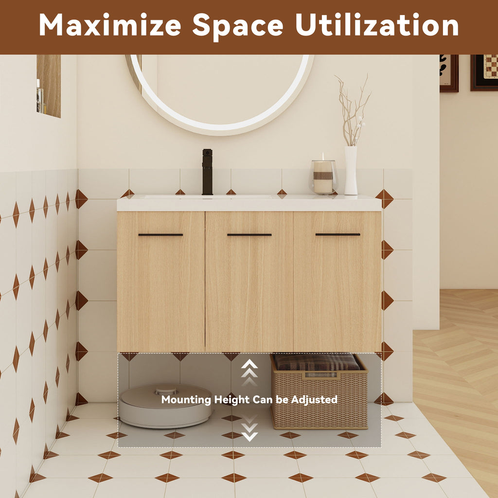 Wall Mounted Floating Bathroom Vanity With Sink, 3 Door Modular Cabinet