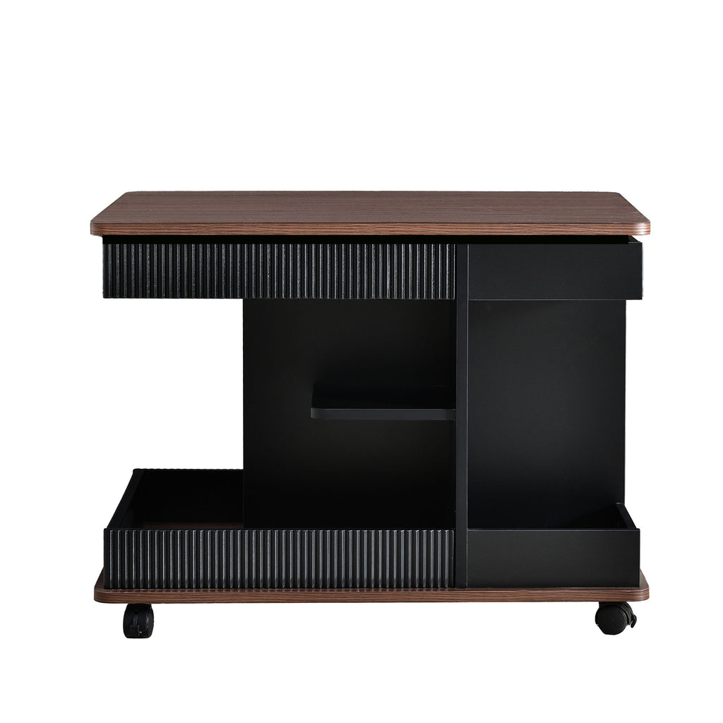 Adjustable End Table With Wheels, 360°Rotating Top And Storage Space