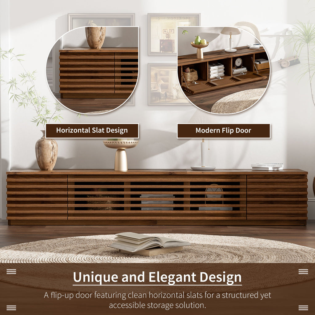 TV Stand For TVs, Entertainment Center With Cable Management And Soft Closing Hinges - Walnut