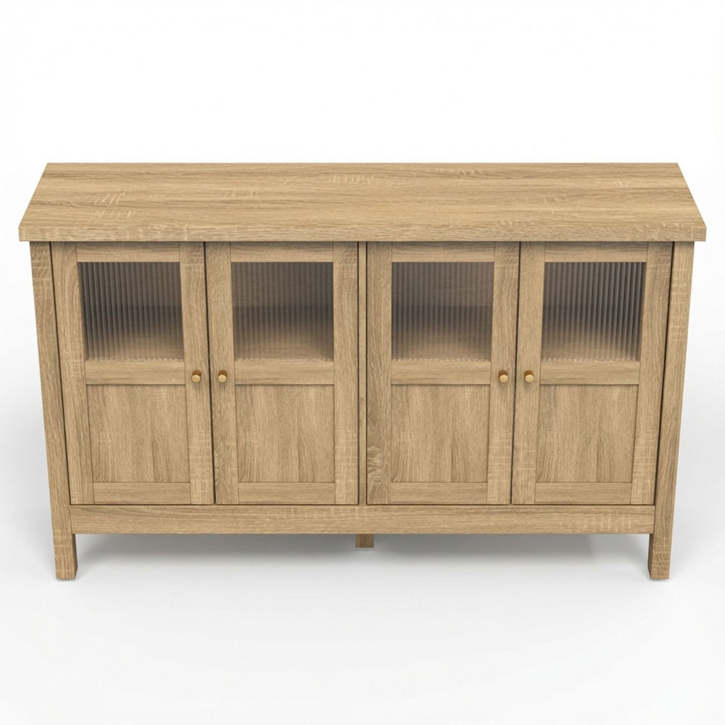 Buffet Cabinet With 4 Doors, Adjustable Shelves Handles - Natural