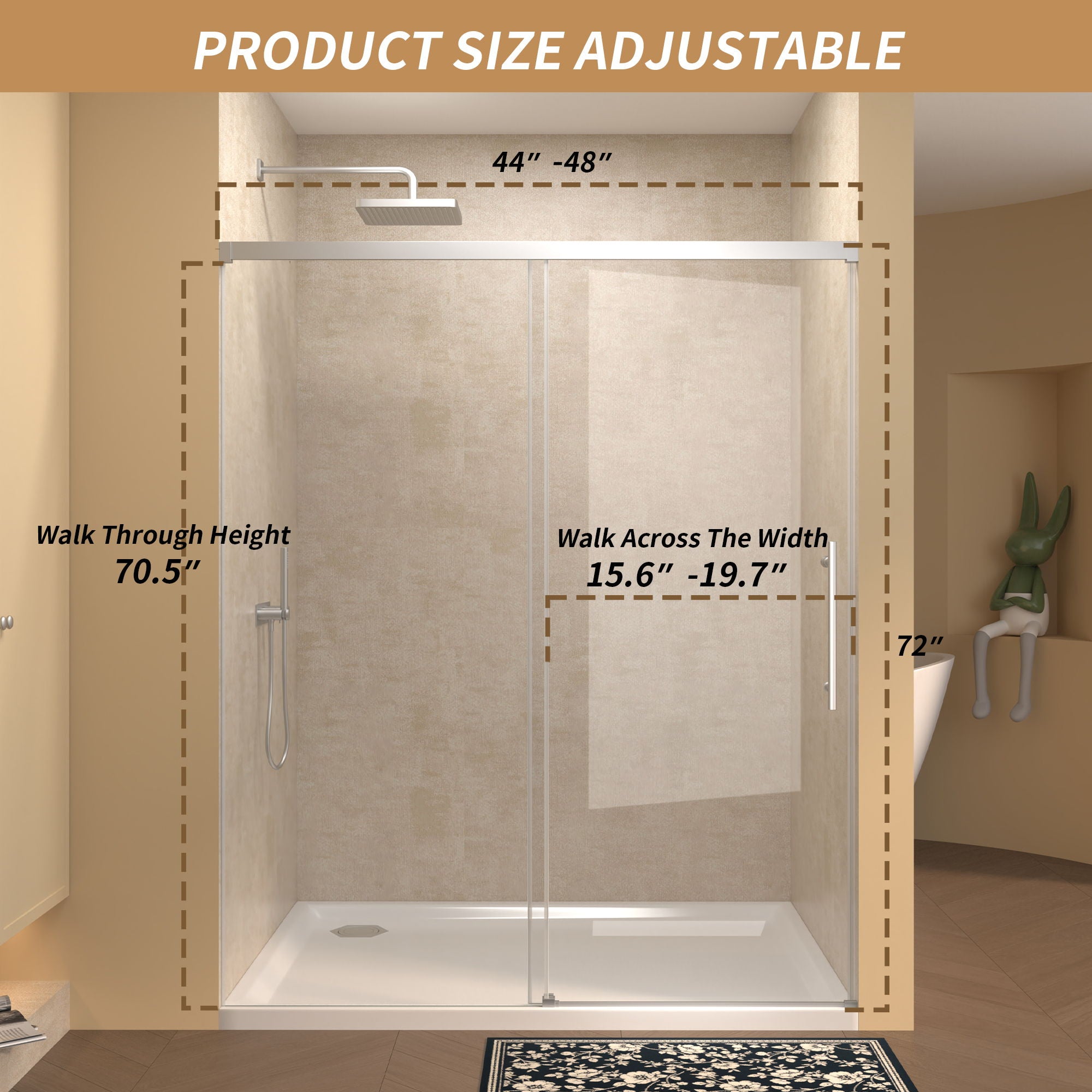 Frameless Single Sliding Shower Door With Handle