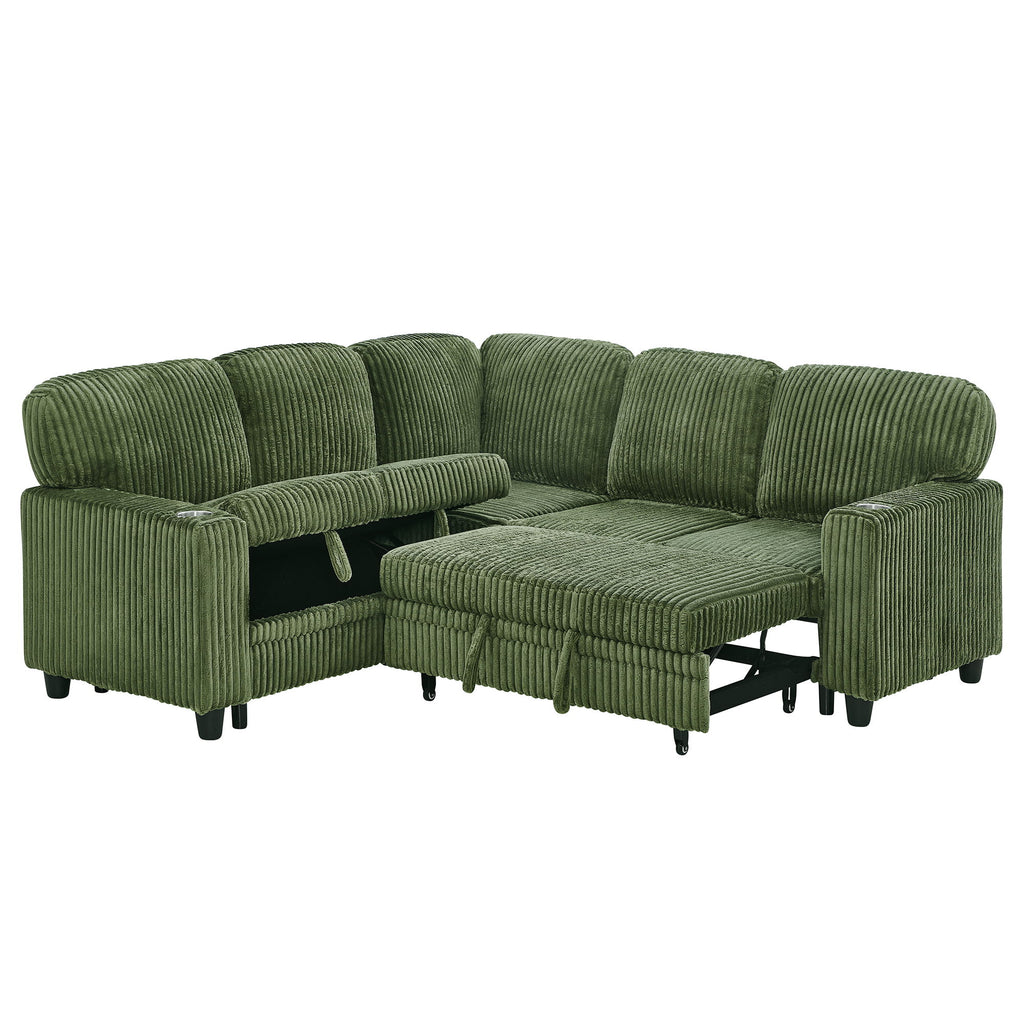 L-Shaped Sofa With Pull Out Sofa Bed With USB