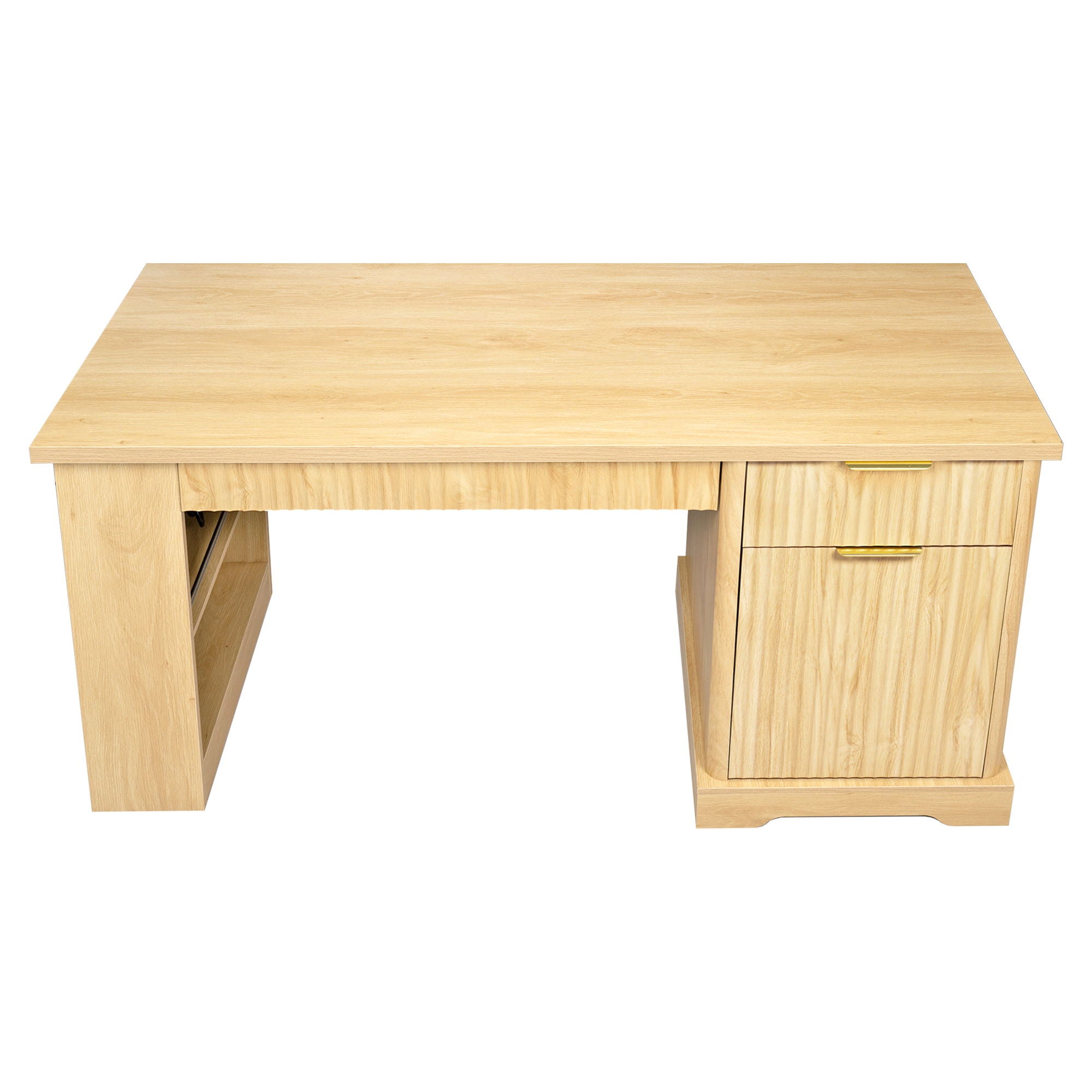 Modern Fluted Office Desk With Storage Cabinet