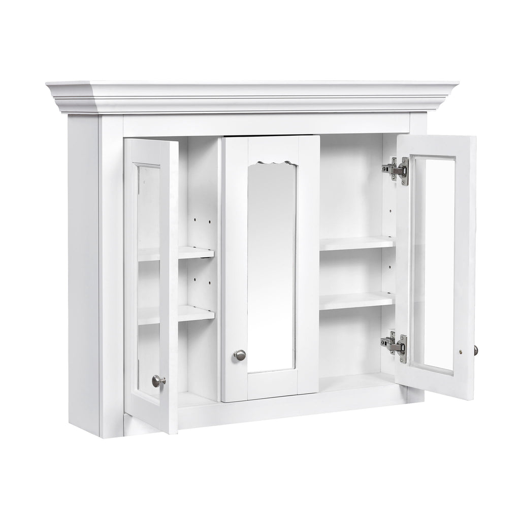 Bathroom Medicine Cabinet With Mirror, 5 Adjustable Closed Shelves, Wall-Mounted - White