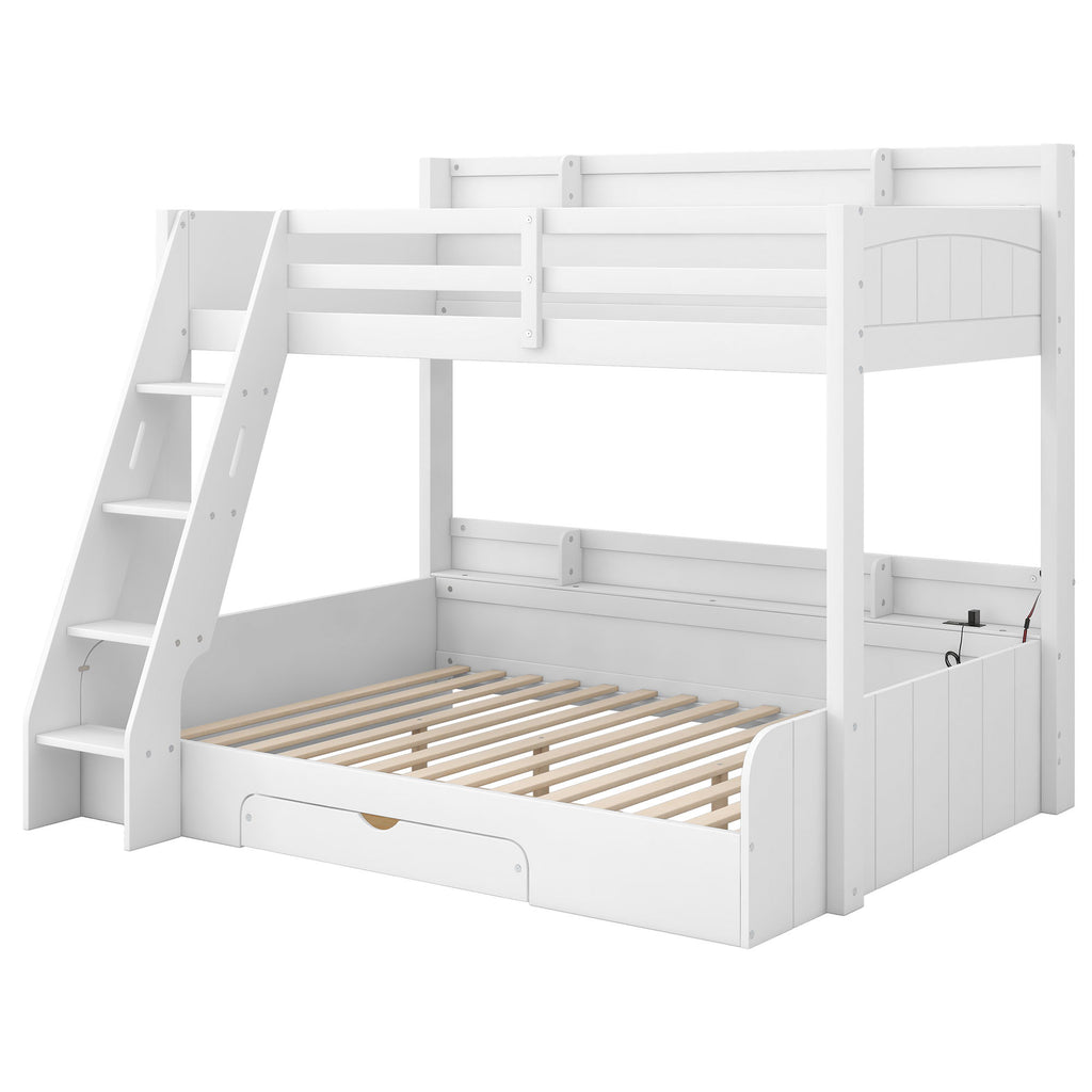 Bunk Bed With Storage Shelves, LED Lighting, Charging Station And Drawer