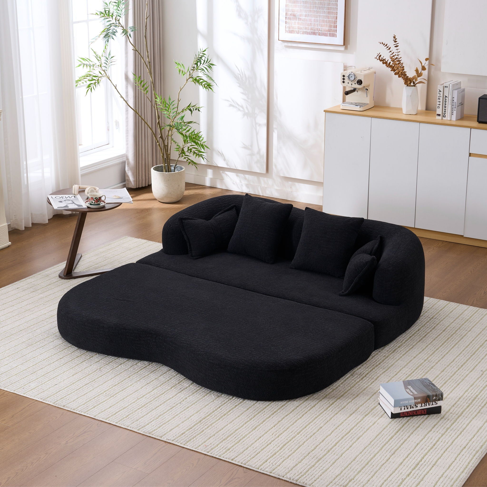 Foldable Sofa Bed, Boneless Couch Convertible Sleeper With 4 Pillows