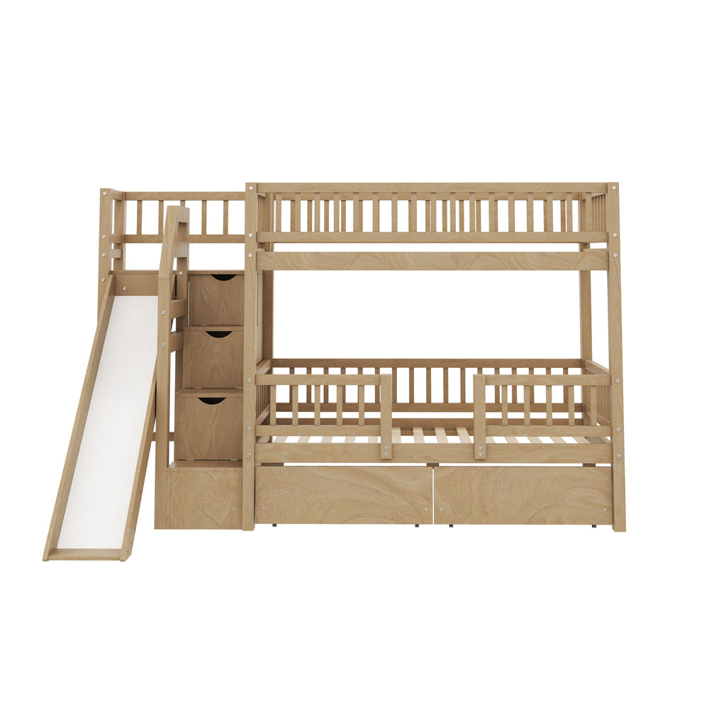Bunk Bed With Storage Staircase, Slide And 2 Drawers