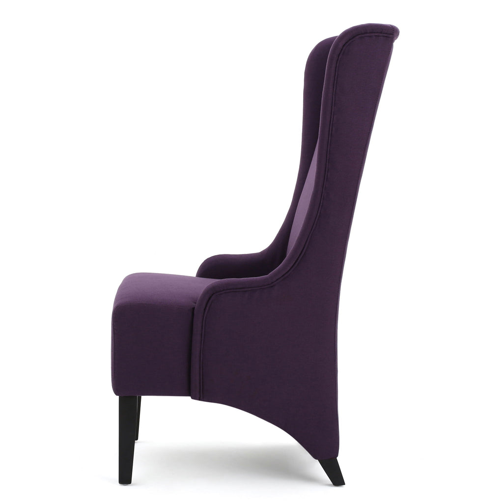 Fabric Dining Chair With High Back And Birch Wood Legs - Plum