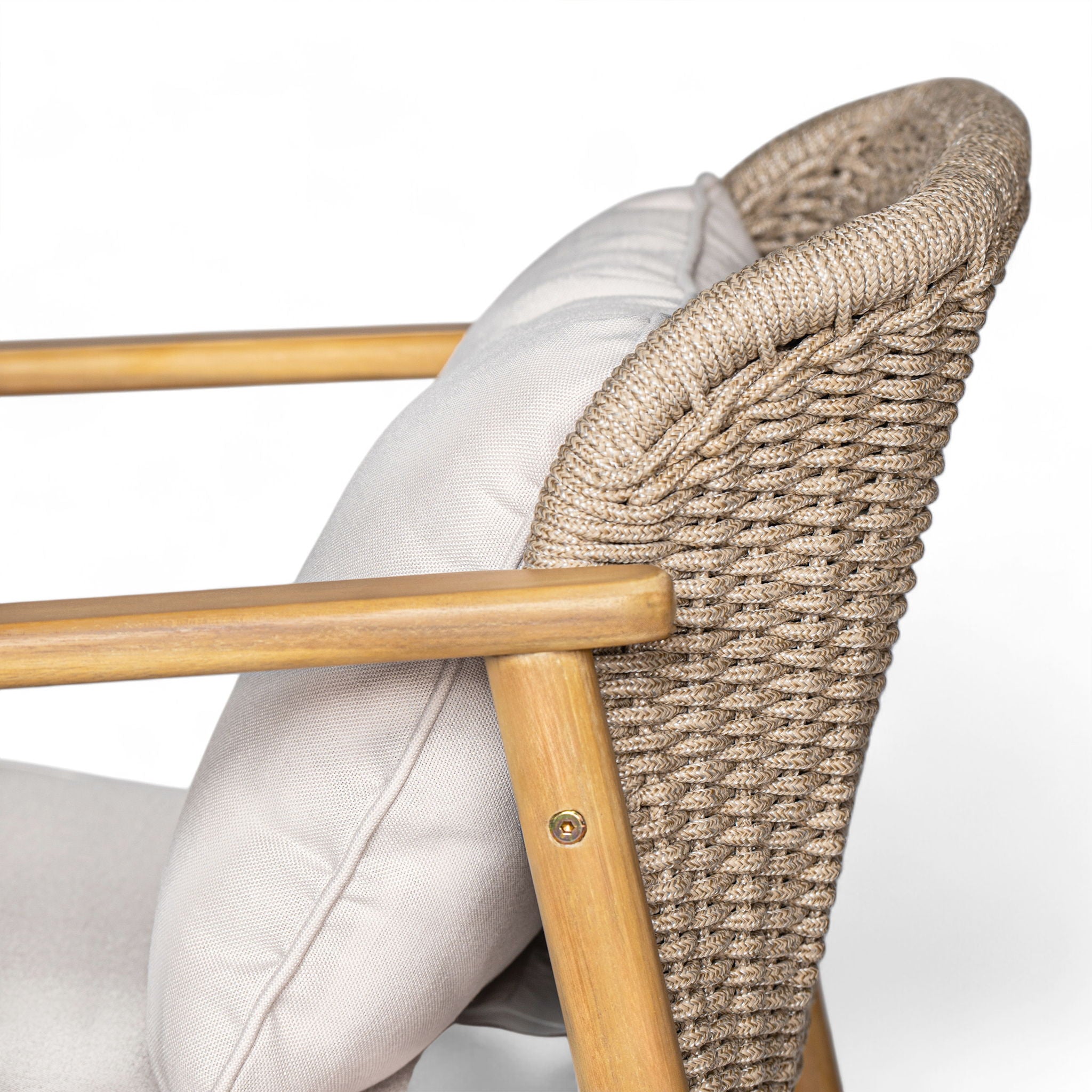 2 Piece Outdoor Acacia Wood Patio Club Chair, Patio Furniture Arm Chair With Woven Rope Backrest, Deep Seating For Porch - Light Teak / Beige