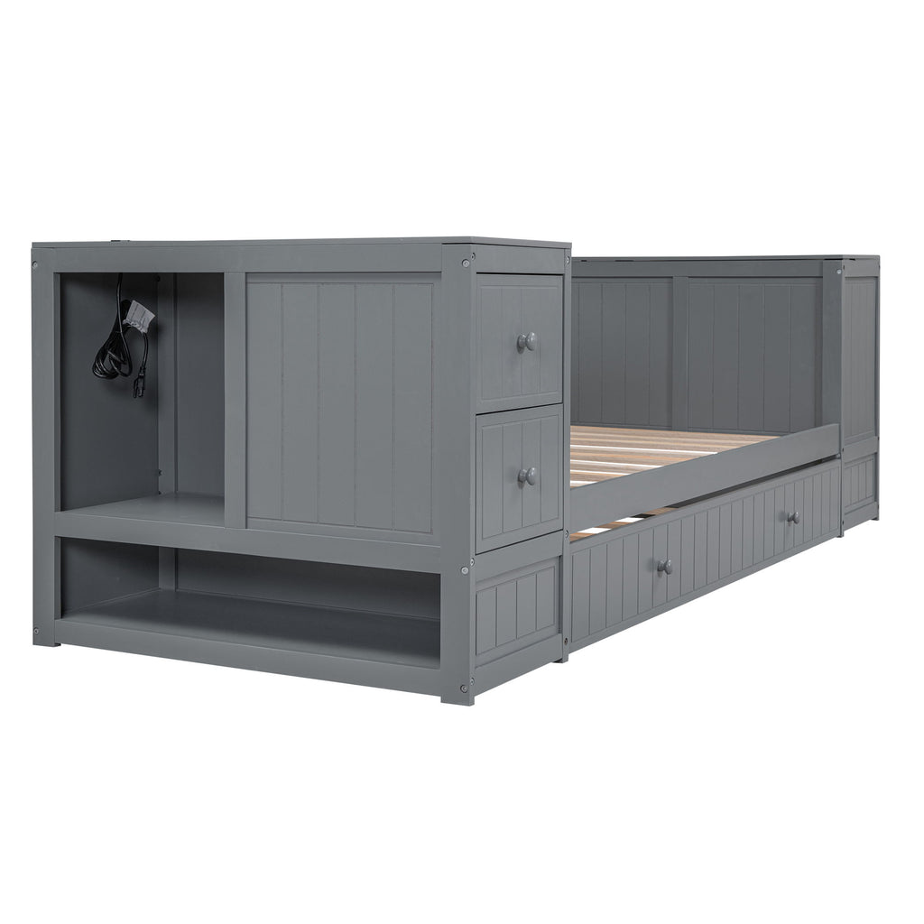 Daybed With Storage Arms, Trundle And Charging Station