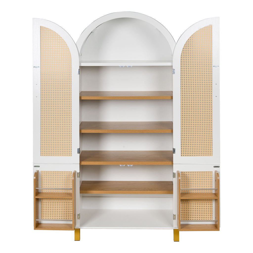 Tall Arched Cabinet With Rattan Doors & Adjustable Shelves