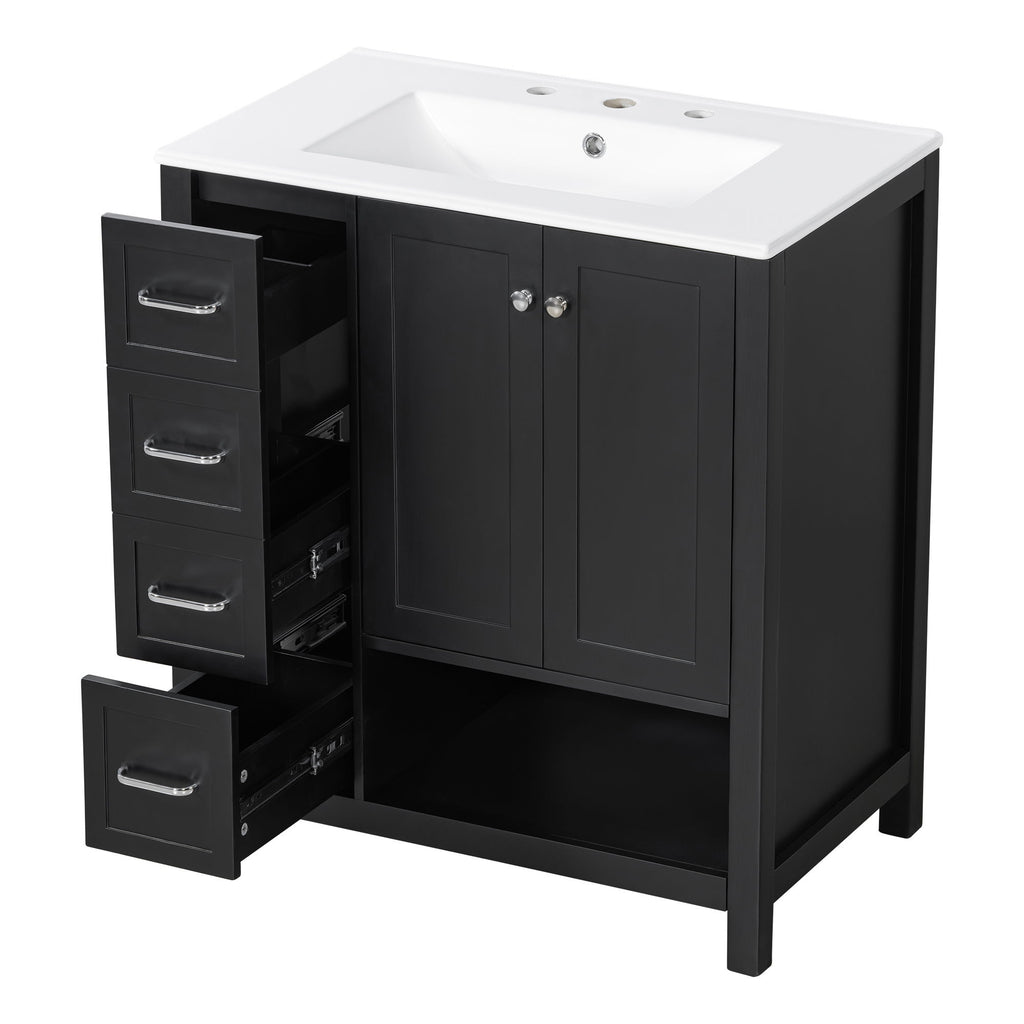Bathroom Vanity With Sink Top, Bathroom Vanity Cabinet With 2 Doors And 2 Drawers, Open Shelf