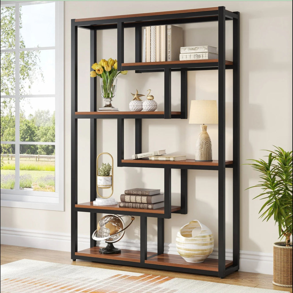 6 Tier Etagere Bookcase With Asymmetrical Shelves For Living Room