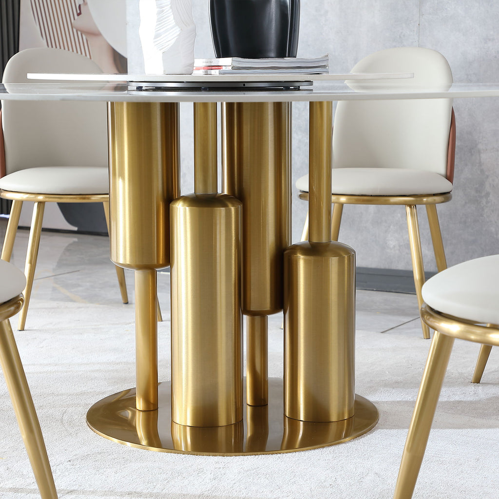 Dining Table, Round For Dining Room - Gold / Gold / White