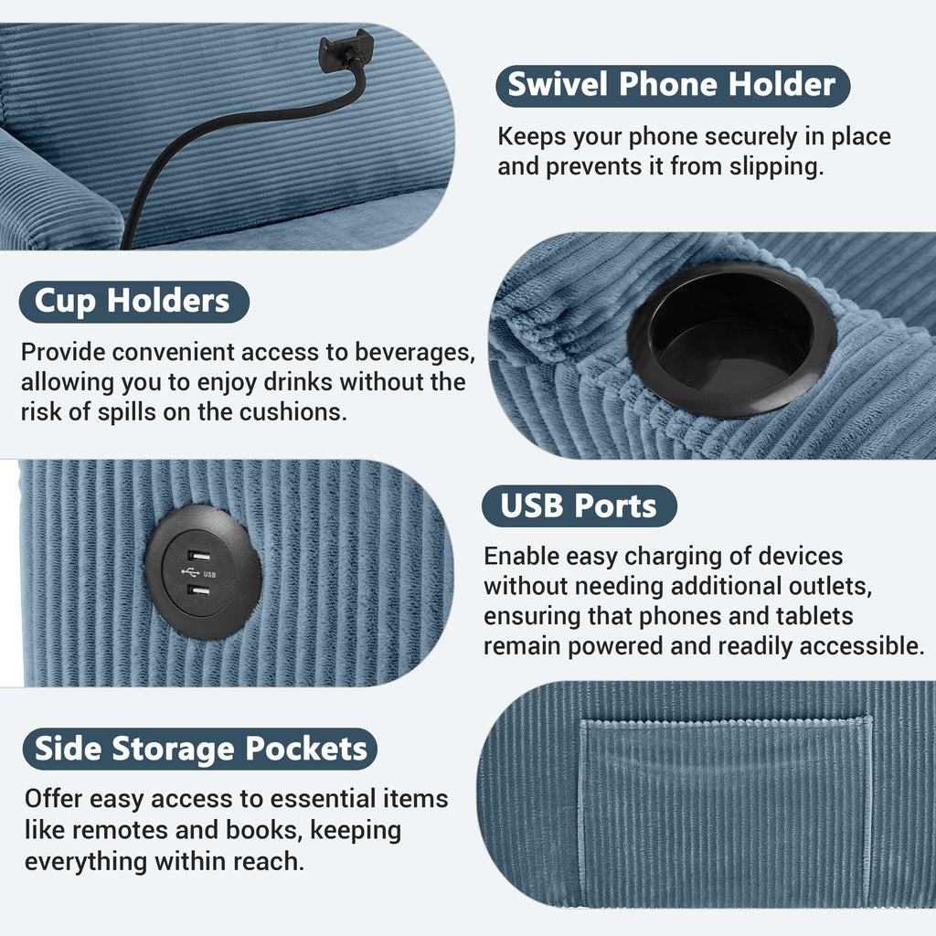 Sleeper Sofa Loveseat Sofa With Full Size Mattress, 2 USB Ports, 2 Cup Holders, 2 Side Pockets And Phone Holder