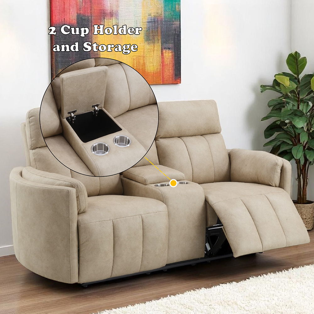 Elison - Motion Loveseat With Console - Dark Beige Polish Microfiber