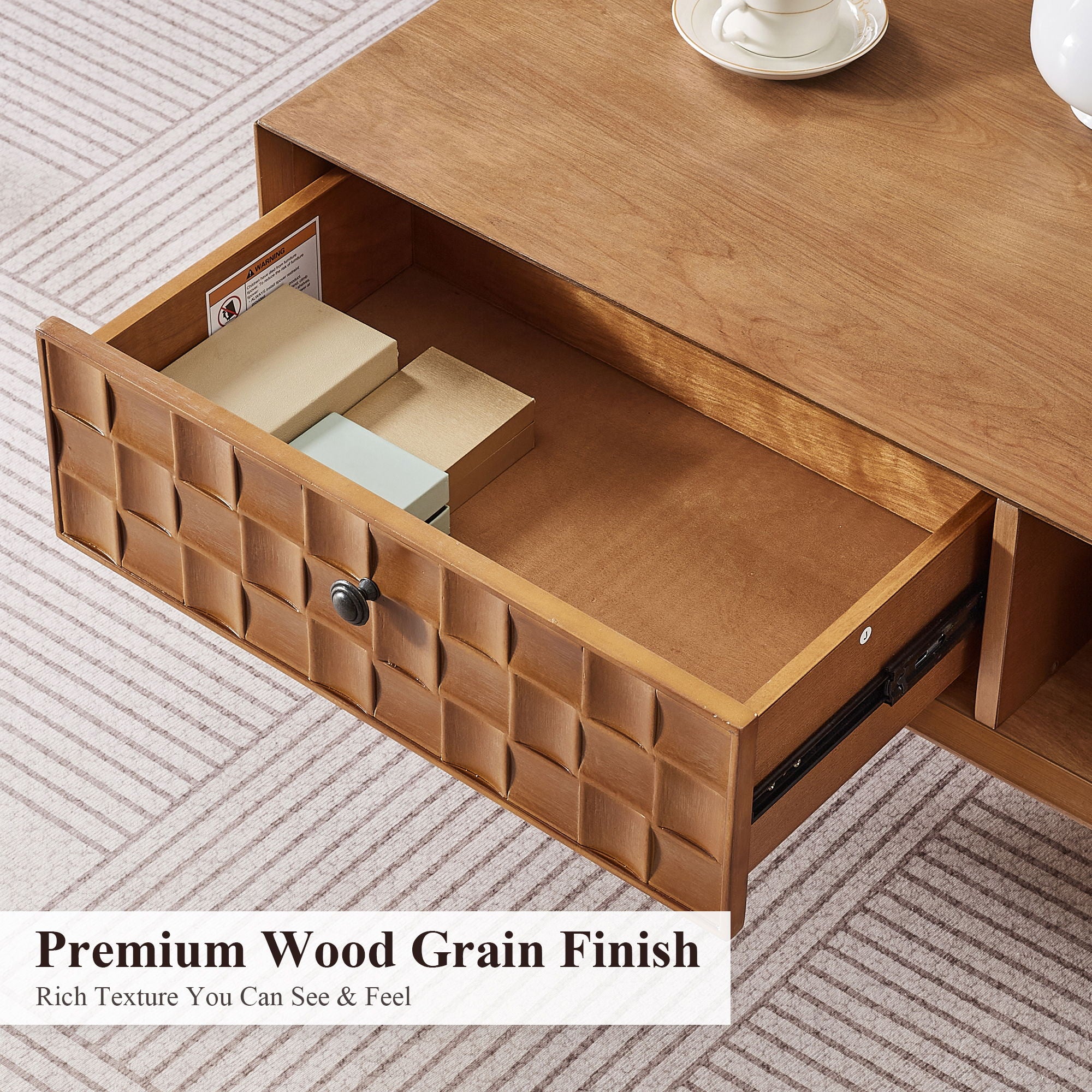 Coffee Table With Hidden Drawer And Open Shelf