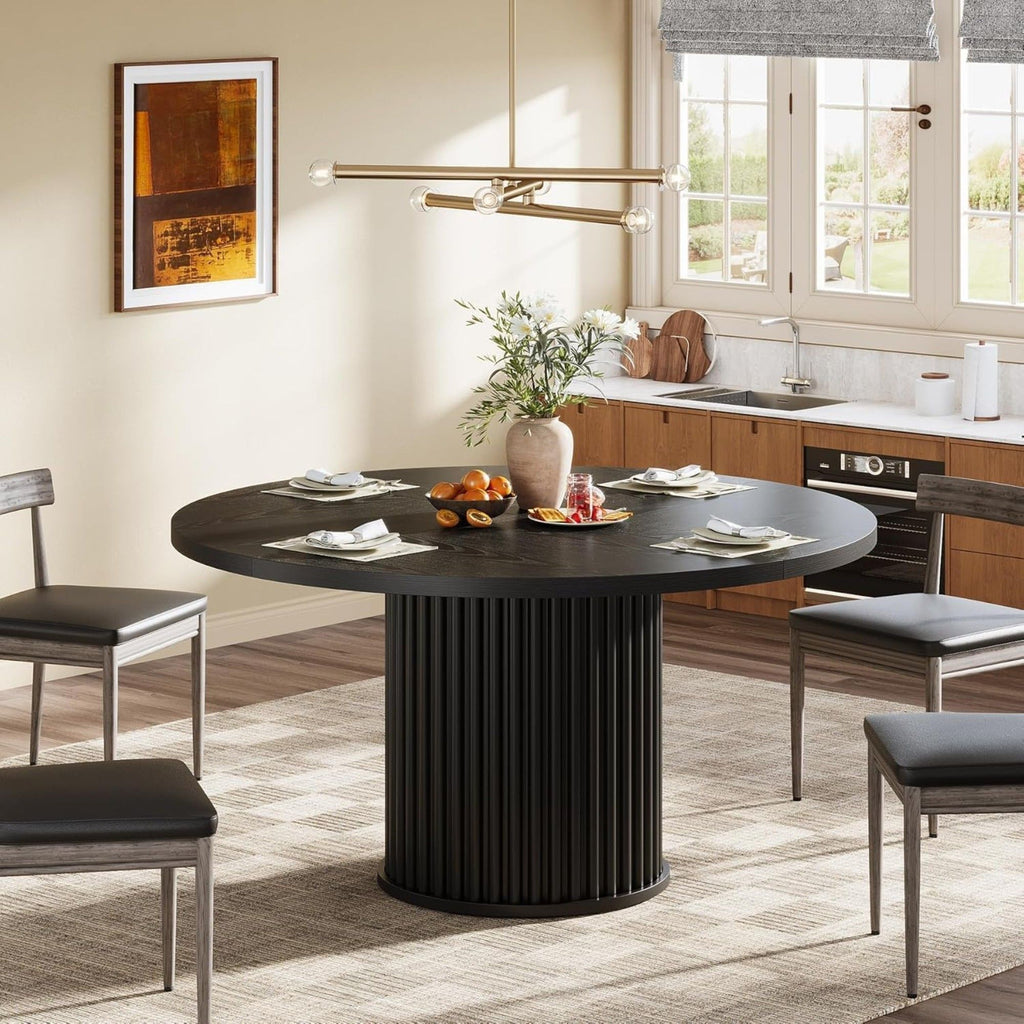 Fluted Round Dining Table - Black