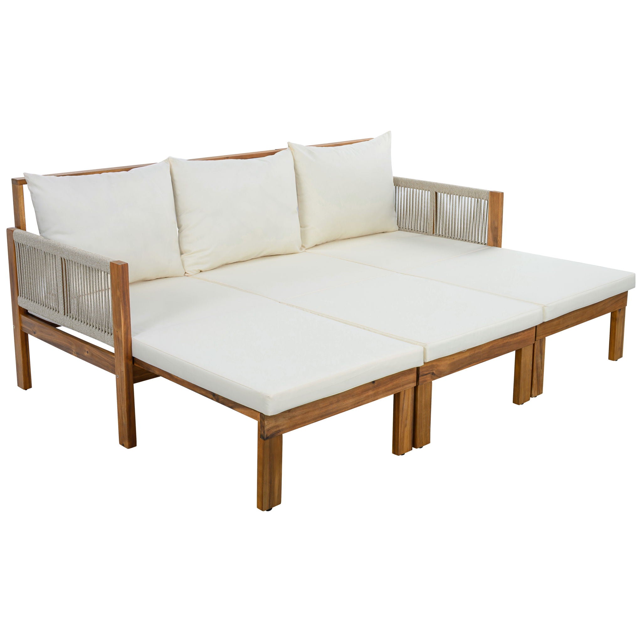 Outdoor Daybed, Patio Sofa Bed, 3 Seat Convertible Sunbed