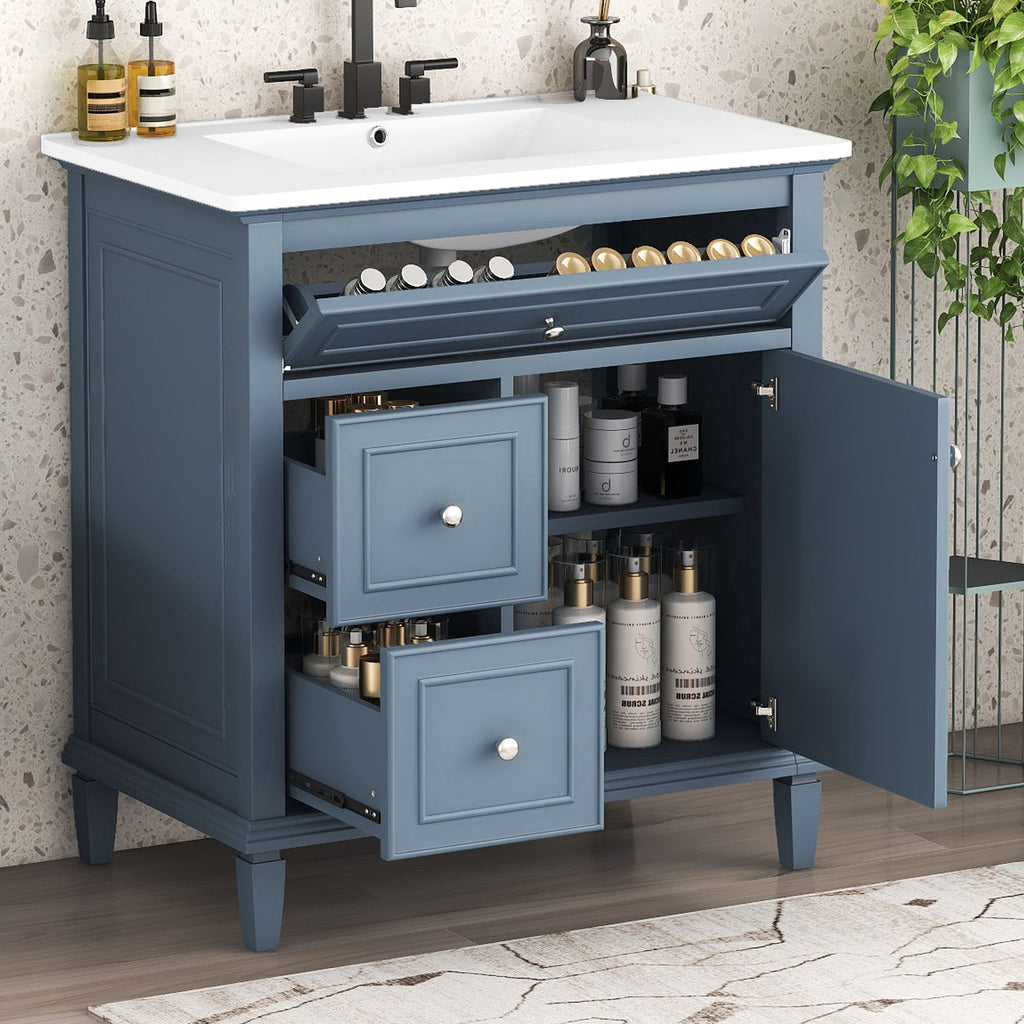 Modern Bathroom Vanity With Sink, Adjustable Shelf, Flip Drawer & 2 Drawers