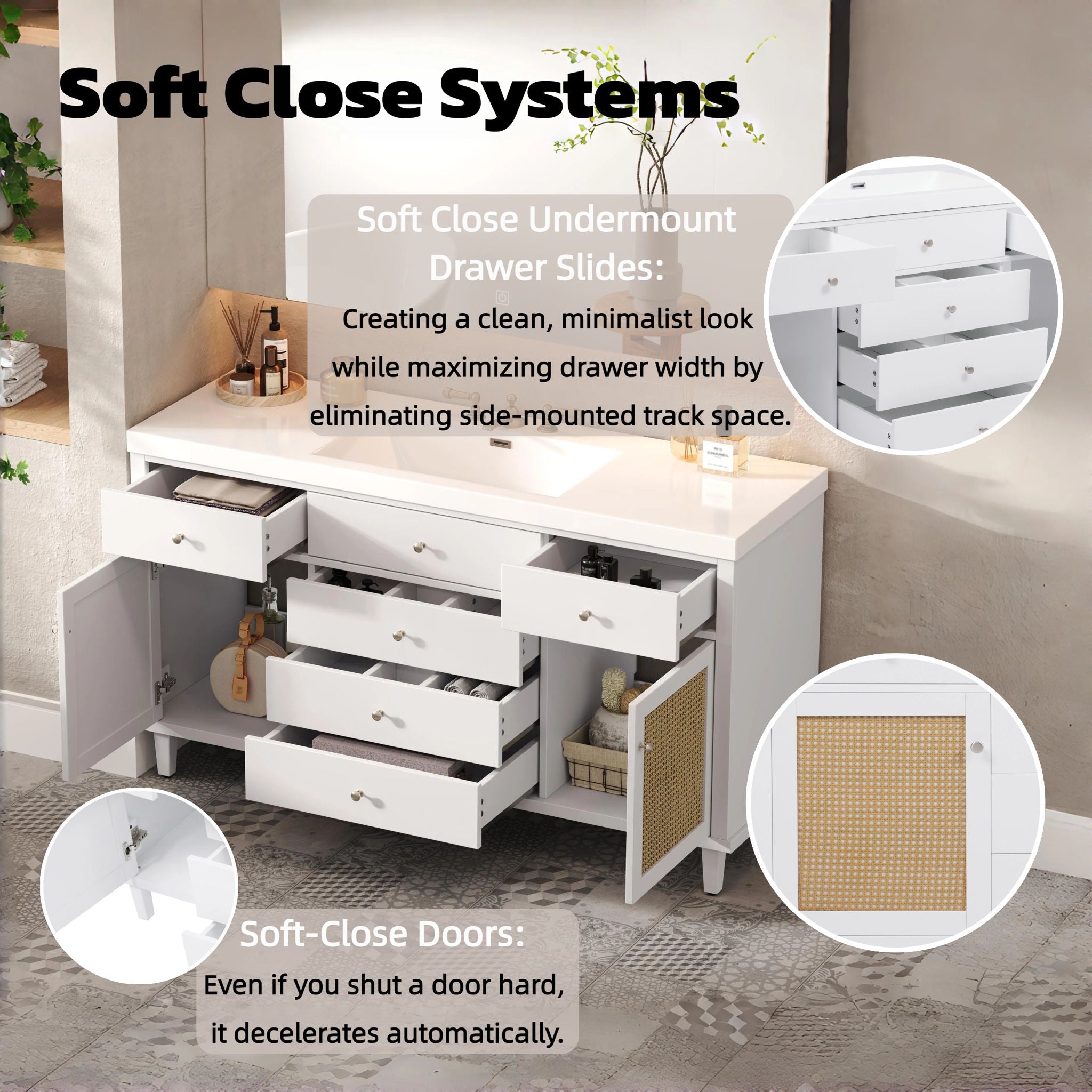 Modern Bathroom Vanity With Sink, Soft Close Drawers