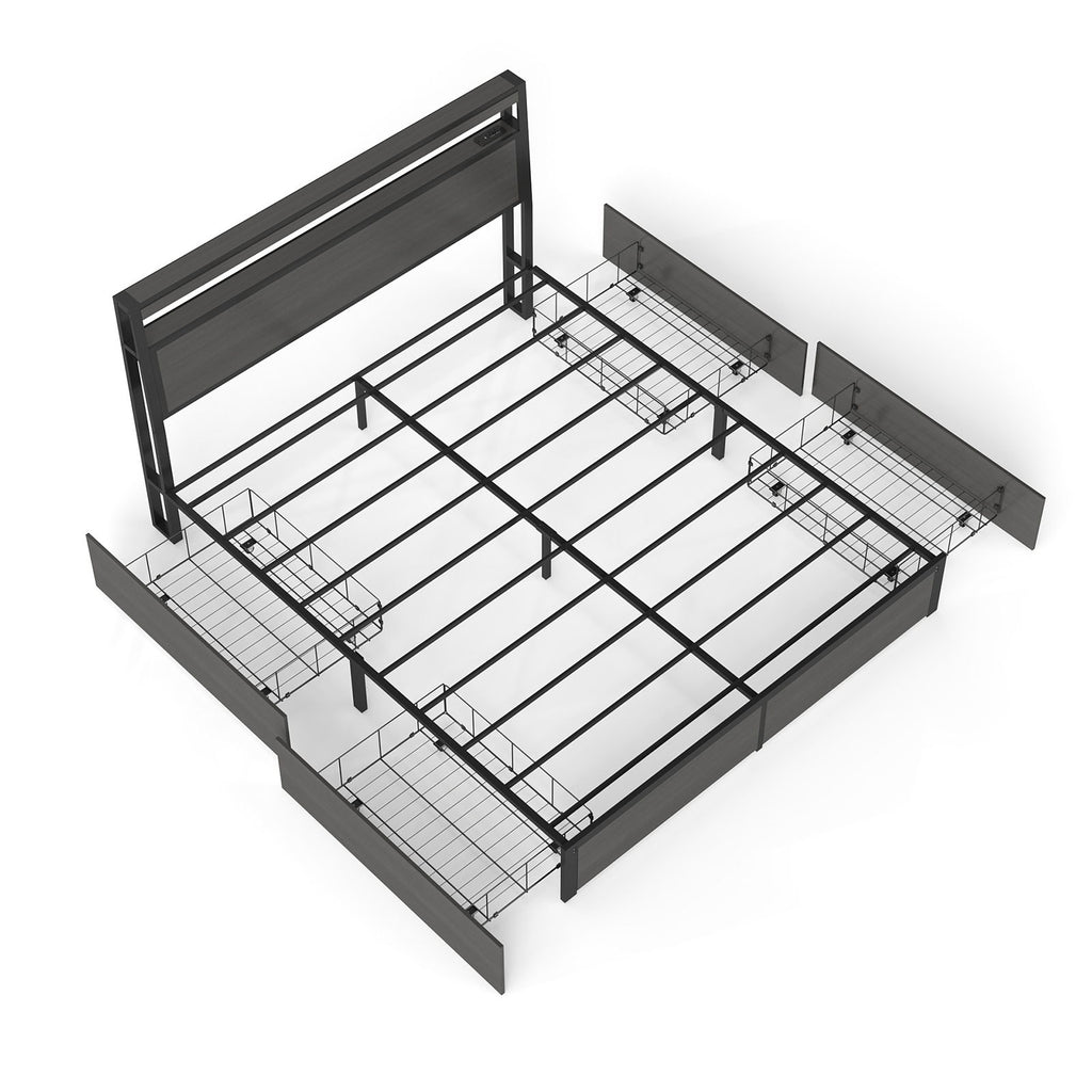 Bed Frame With Headboard, LED Lights & Charging Station