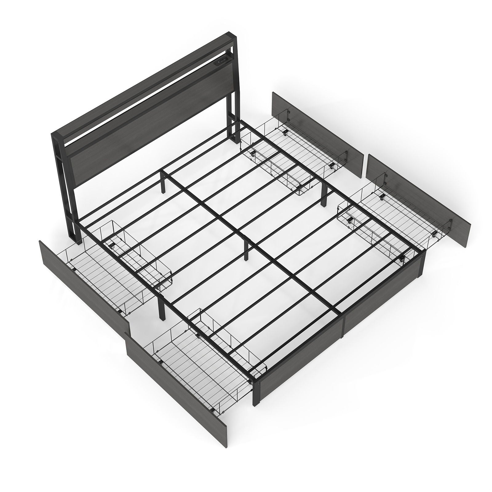 Bed Frame With Headboard, LED Lights & Charging Station