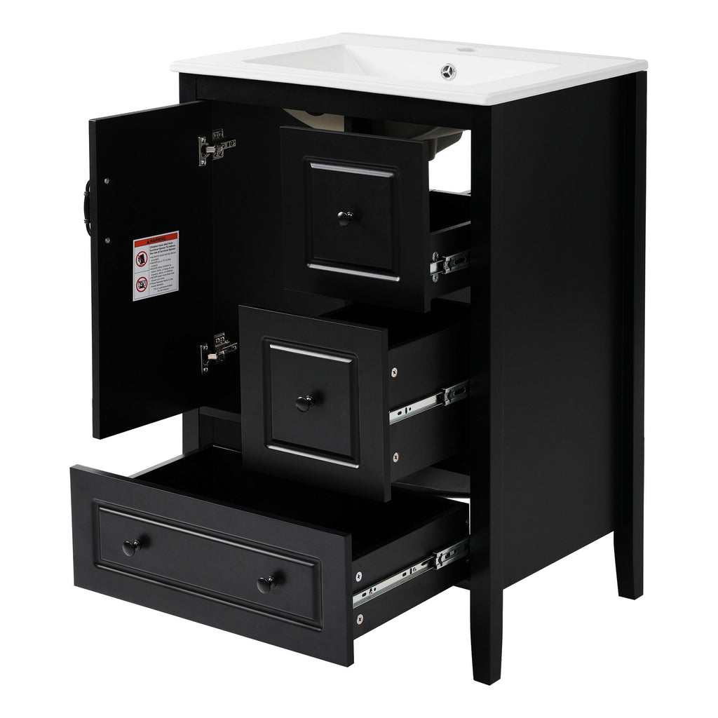 Retro Bathroom Vanity With Sink, Soft Closing Cabinet & Drawers