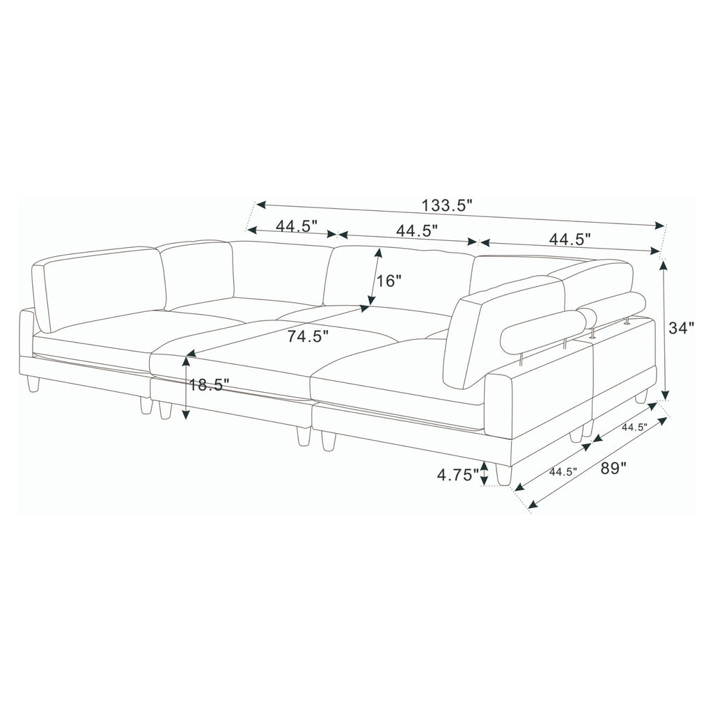 Modern Modular Sectional With Adjustable Back Support