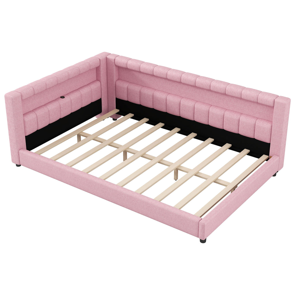 Upholstered Platform Bed With LED Belt And USB Ports