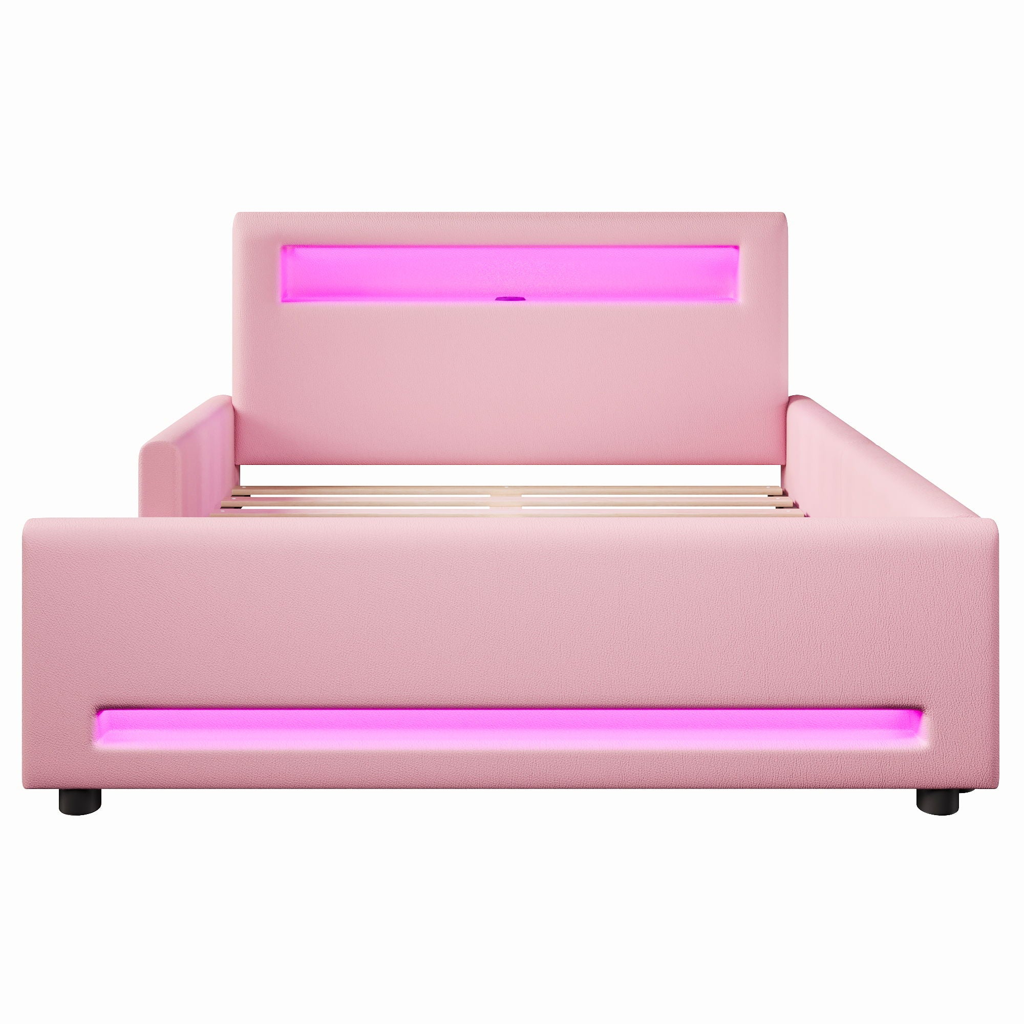 Upholstered Platform Bed With Drawer, LED Light Strip, USB Port