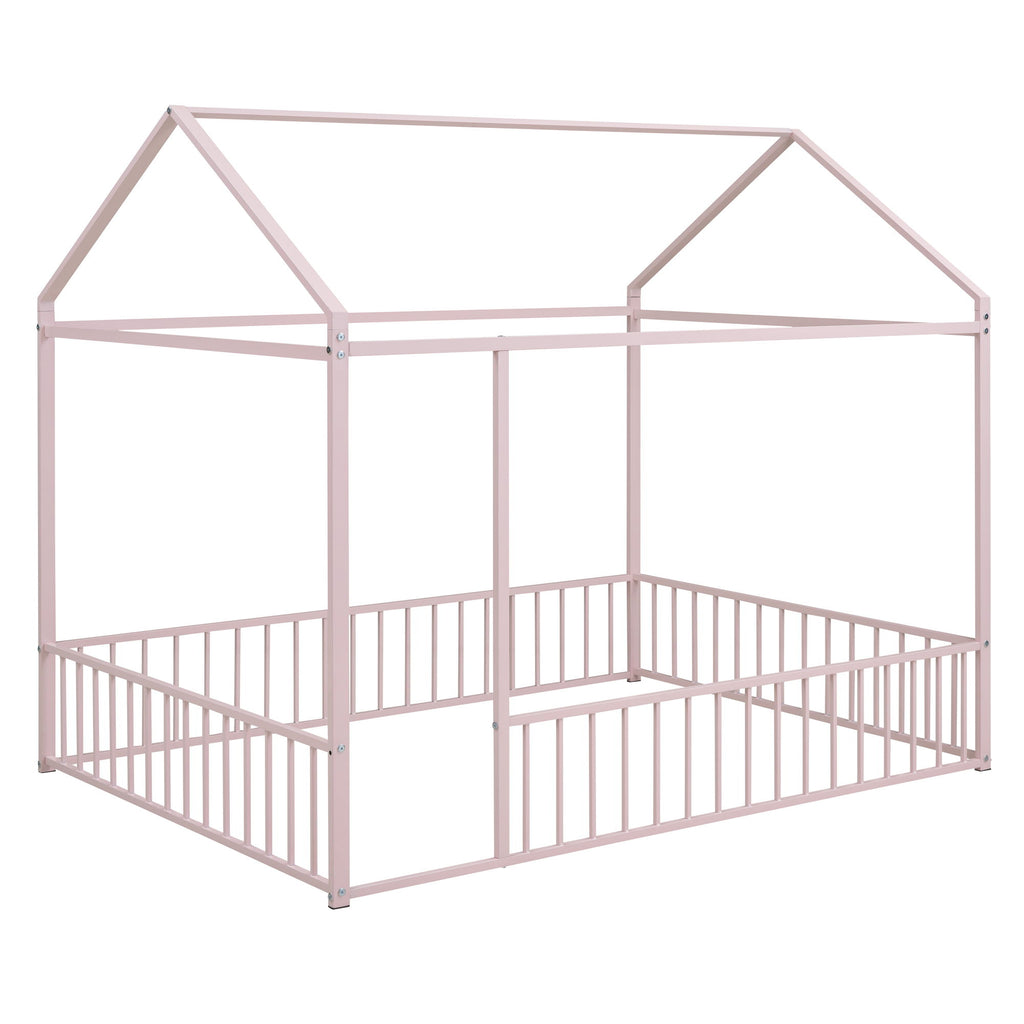 Metal Bed House Bed Frame With Fence