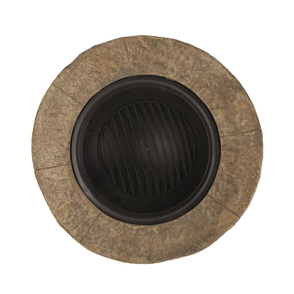 Outdoor 34" Lightweight Concrete Wood Burning Fire Pit - Stone Gray