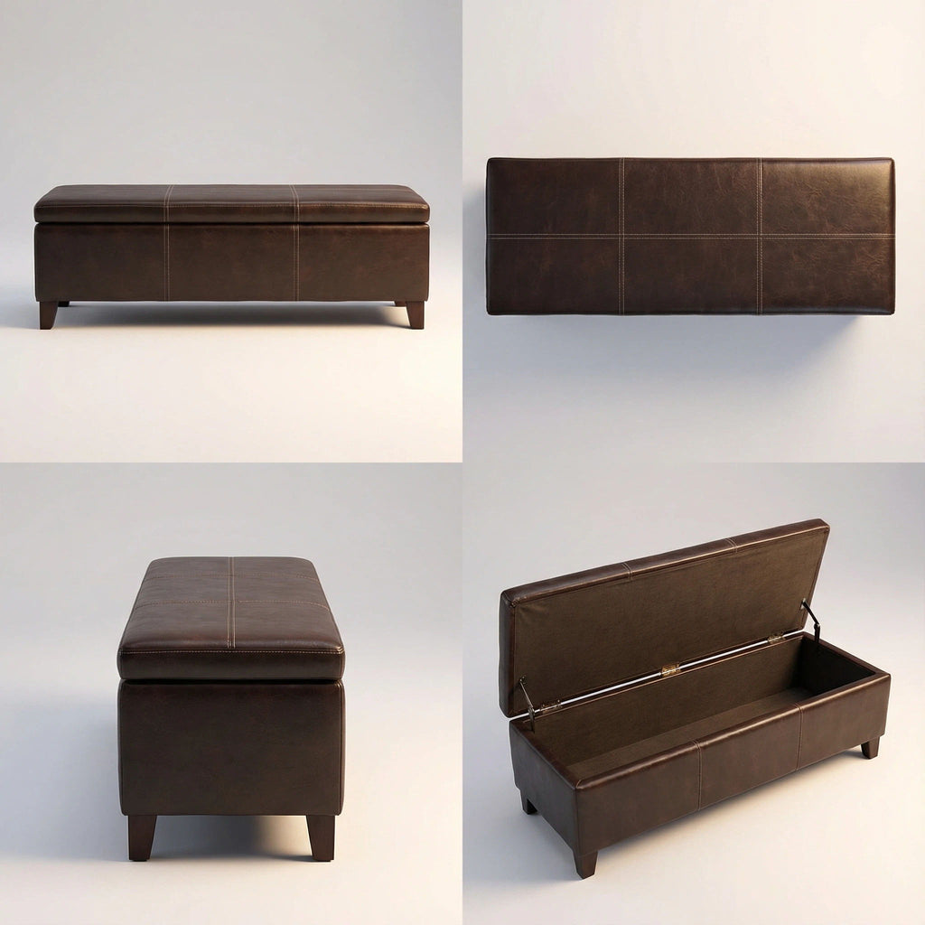 Rectangle Storage Ottoman Bench For Living Room - Brown