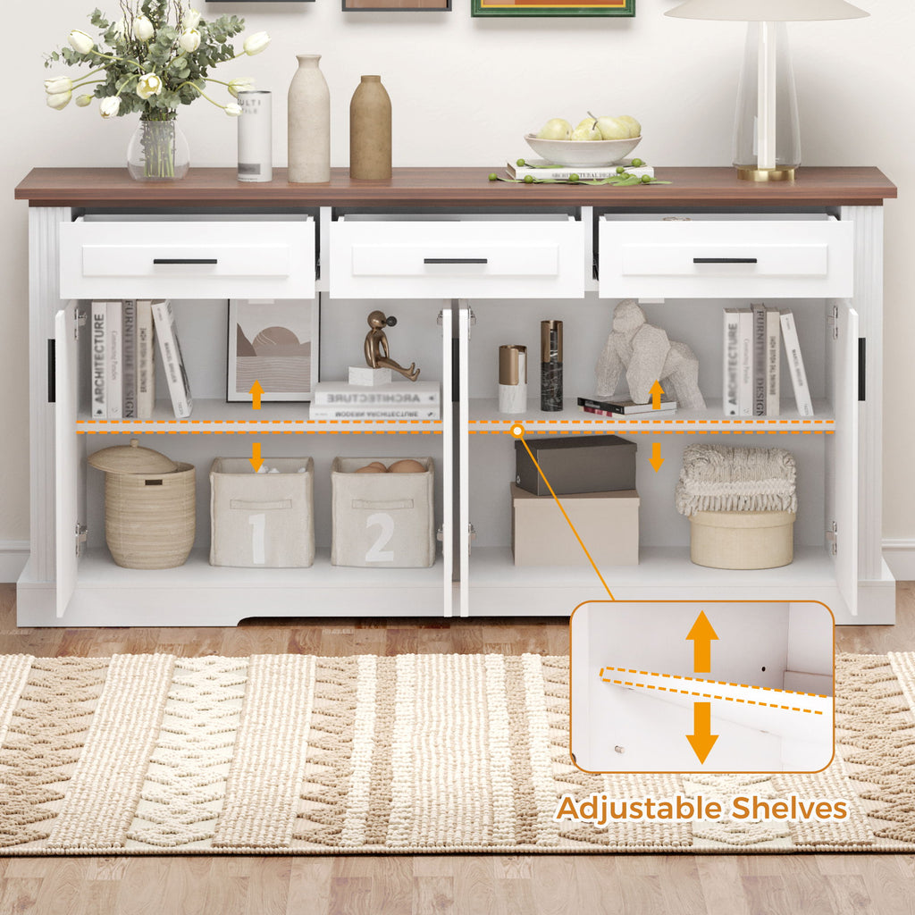 Fluted Sideboard Buffet Cabinet With 4 Doors And 3 Drawers