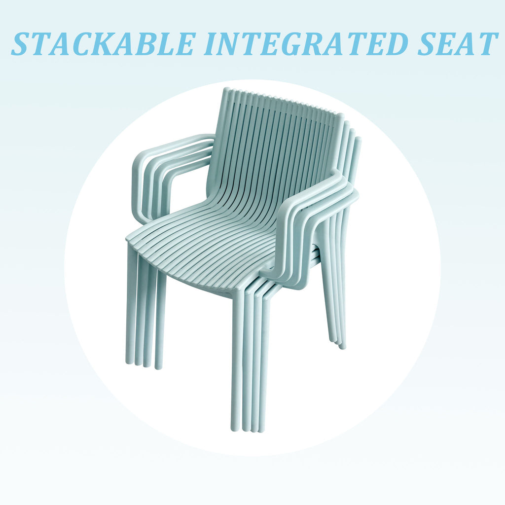 4 Modern Stackable Plastic Armchair Matched With Round Table