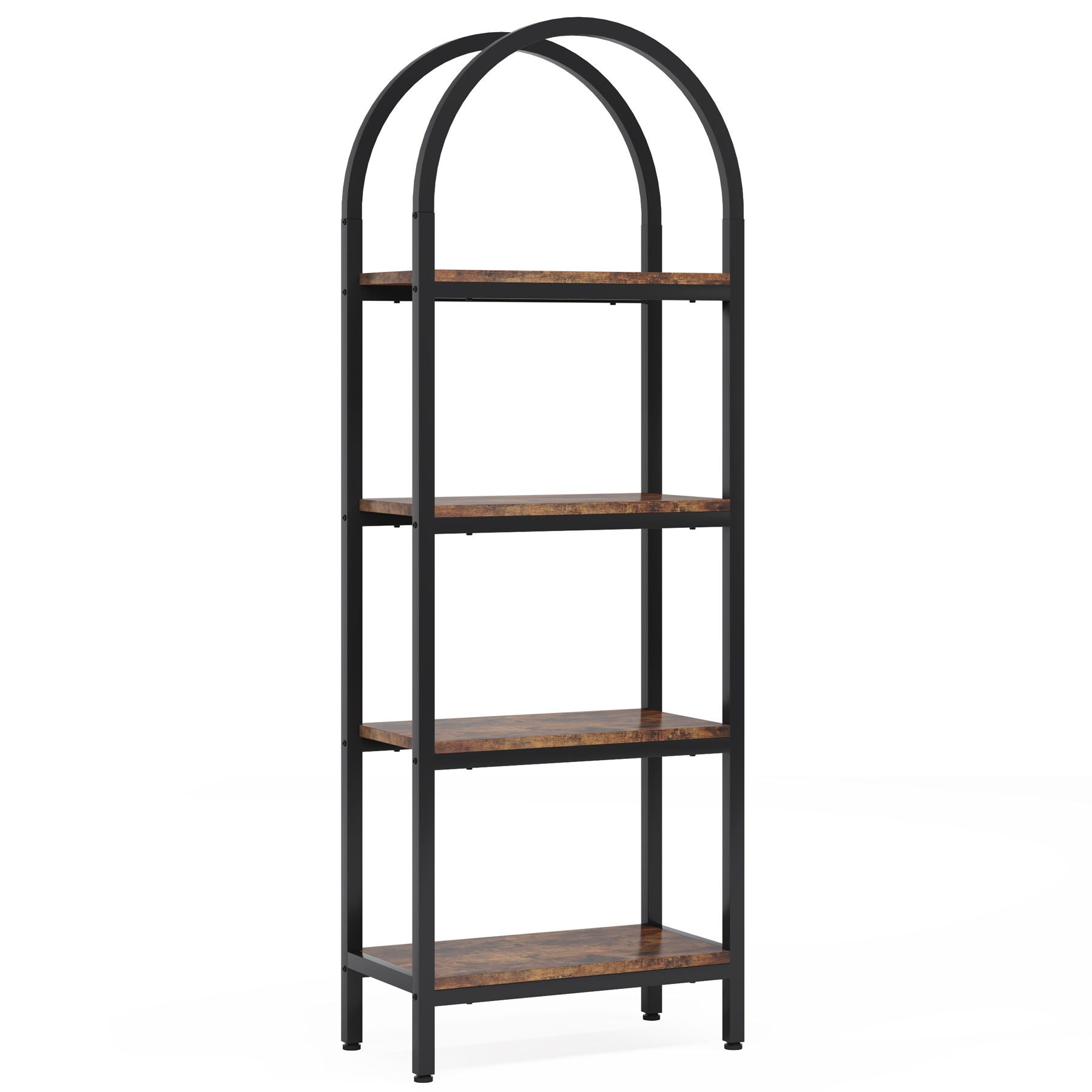 Industrial 4 Tier Open Bookshelf With Curved Top