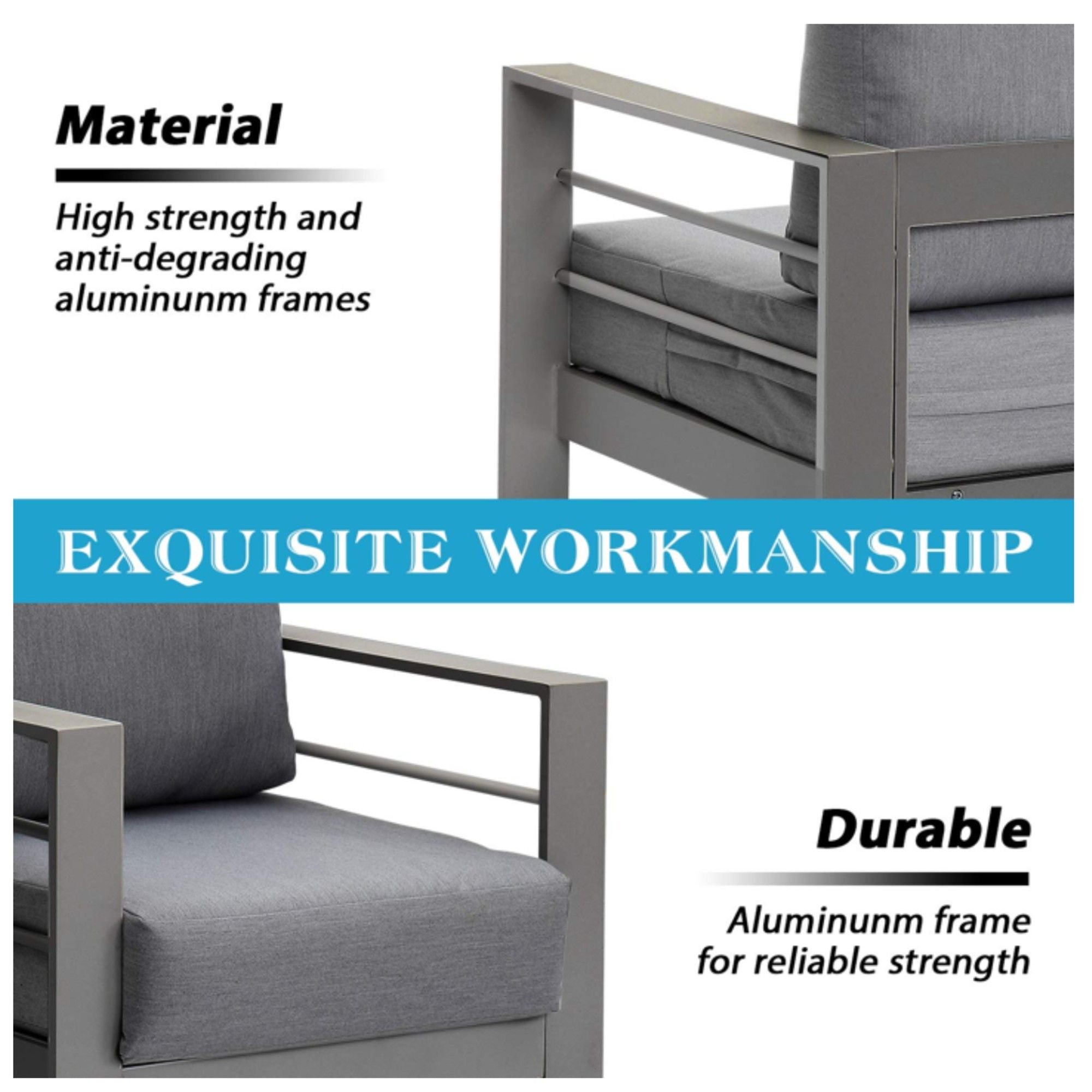 All-Weather Patio Sofa With Cushions, 3 Seat Outdoor Couch