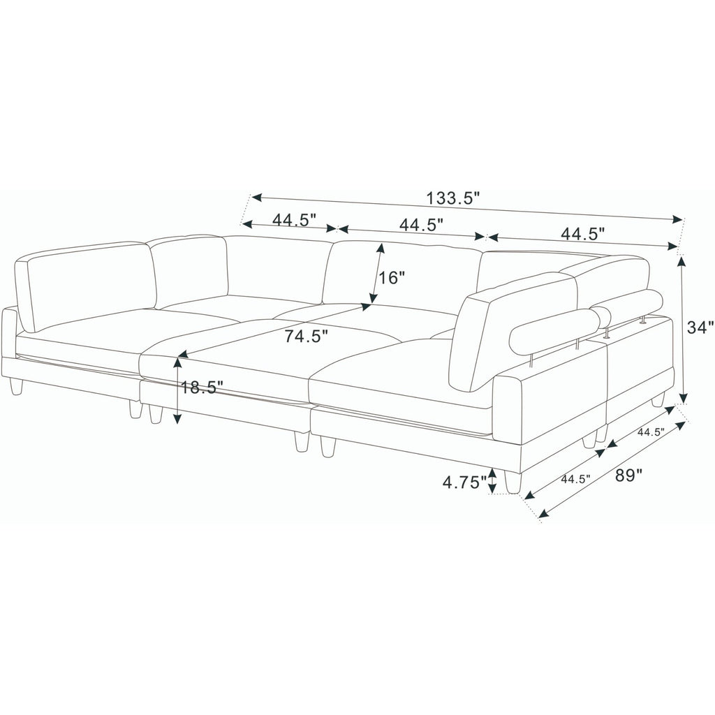 Modern Modular Sectional With Adjustable Back Support