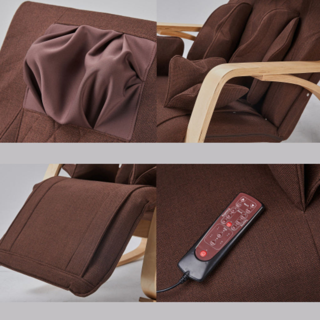 Comfortable Relax Rocking Chair With Full Massage Function Cotton Fabric Air Pressure - Brown