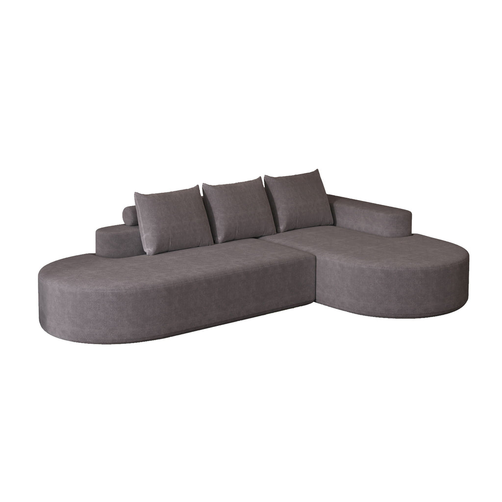 Modern Curved Sofa, L-Shaped Modular Sectional Set With 3 Pillows