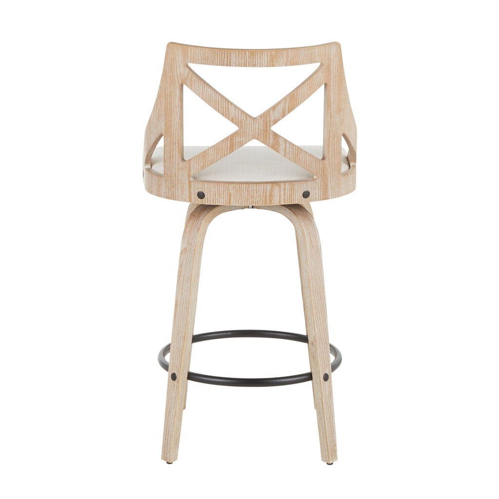 Charlotte - Farmhouse Fixed Height Counter Stool With Swivel (Set of 2) - White Washed / Cream
