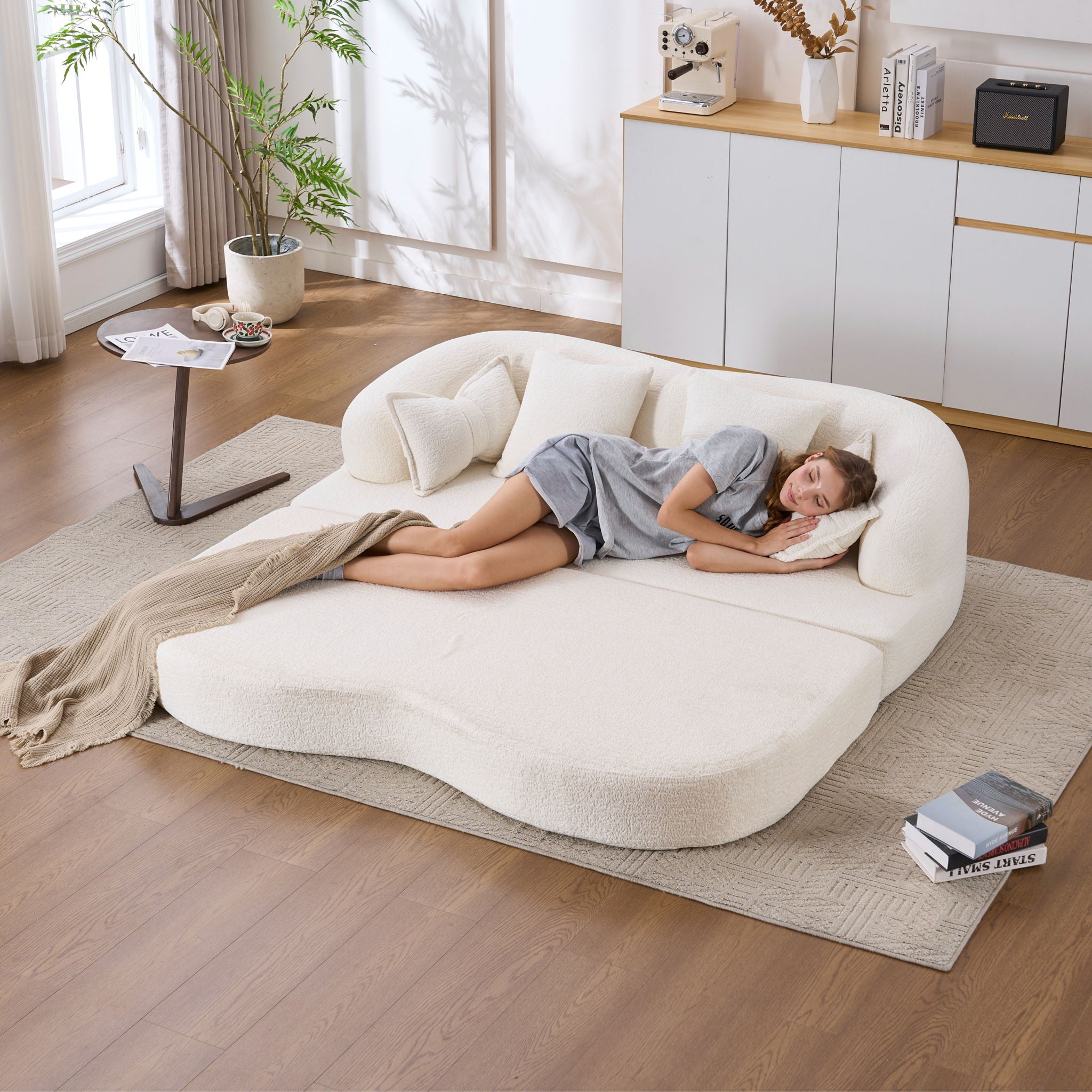Foldable Sofa Bed, Boneless Couch Convertible Sleeper With 4 Pillows