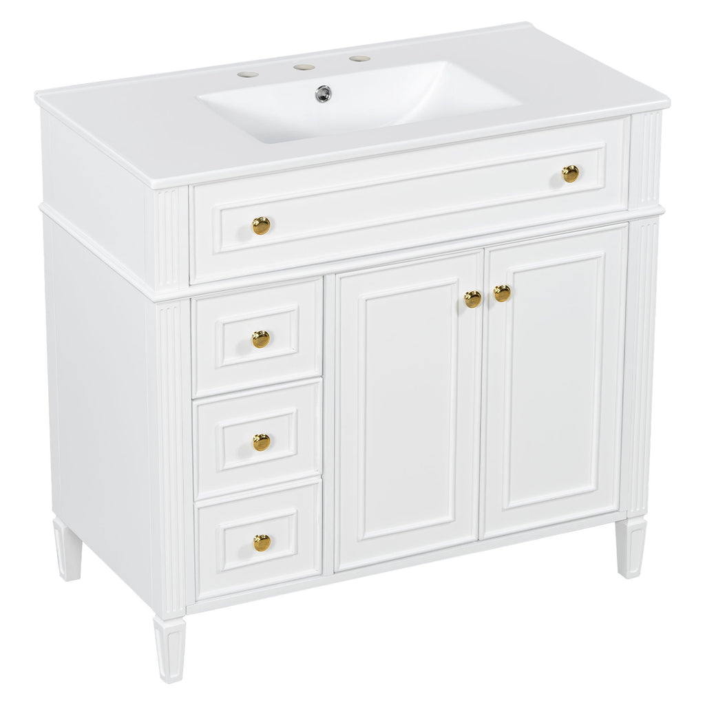 Bathroom Vanity With Sink, 3 Drawers & 2 Soft-Close Doors