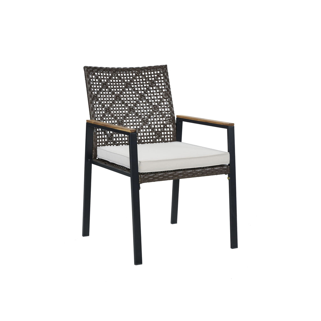 5 Piece Patio Dining Table Set, Acacia Wood Table Top With Umbrella Hole