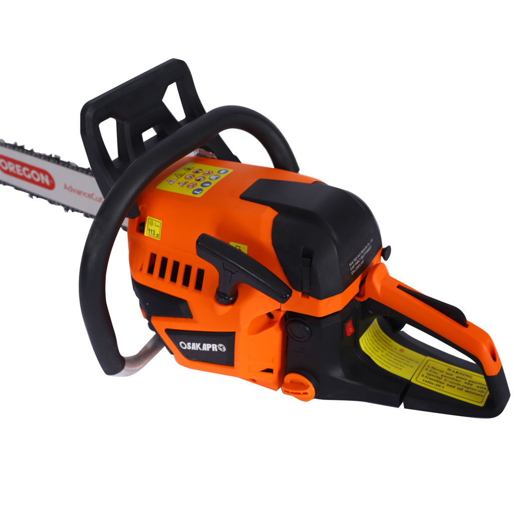 58Cc Gasoline Chainsaw 20" Bar For Wood Cutting With Oregon Chain And Bar - Orange