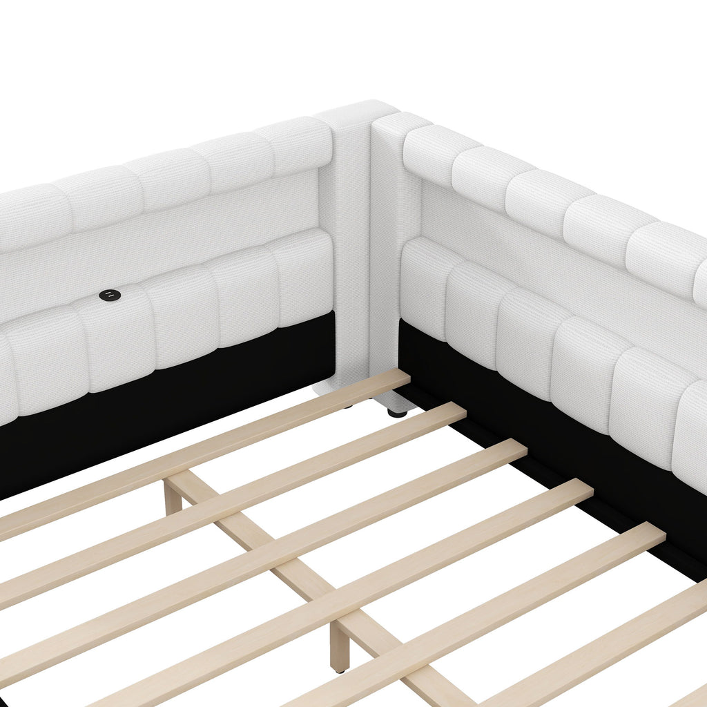 Upholstered Platform Bed With LED Belt And USB Ports