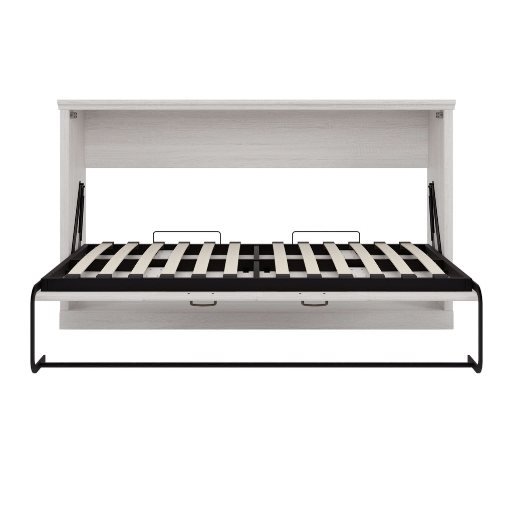 Twin Size Horizontal Murphy Bed With Dual Piston System, Space Saving Wall Bed Folds Into Cabinet - Rustic White