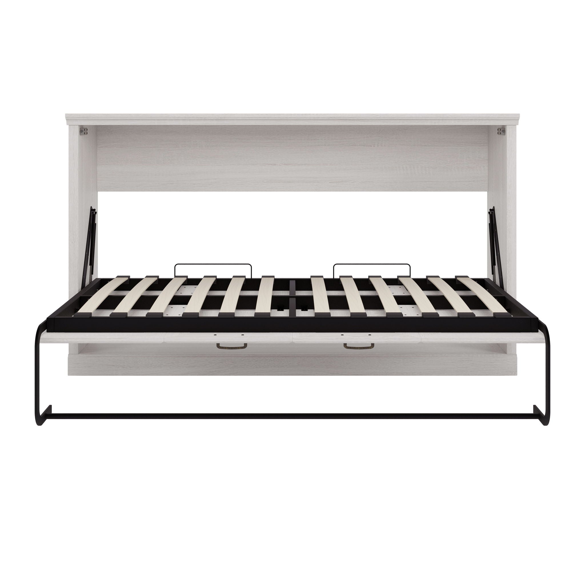 Twin Size Horizontal Murphy Bed With Dual Piston System, Space Saving Wall Bed Folds Into Cabinet - Rustic White